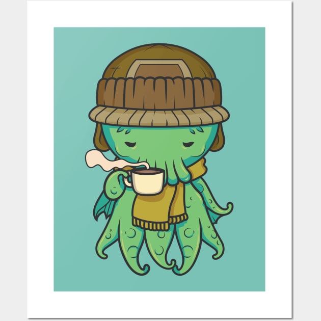 Kawaii Cthulhu Hot Chocolate Cartoon Wall Art by SLAG_Creative